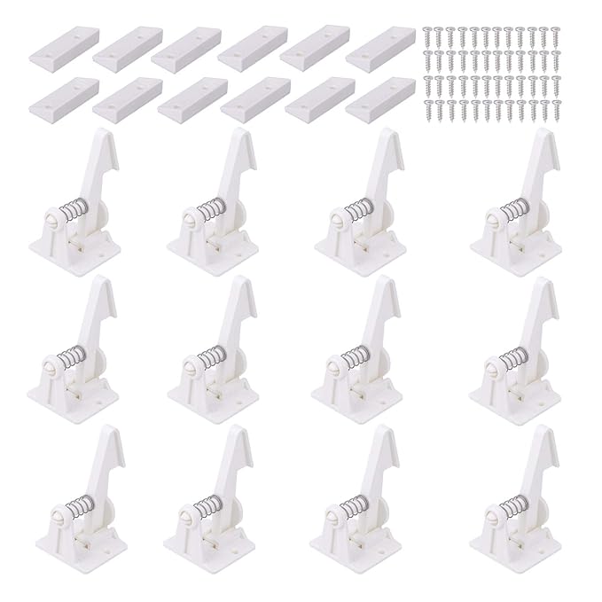 12 Pack Cabinet Locks Child Safety Latches - Vmaisi Baby Proofing Cabinets Drawer Lock with Adhesive Easy Installation - No Drilling or Extra Screws (White)-BubblyBeeBaby
