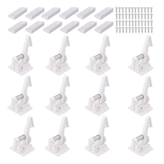 12 Pack Cabinet Locks Child Safety Latches - Vmaisi Baby Proofing Cabinets Drawer Lock with Adhesive Easy Installation - No Drilling or Extra Screws (White)-BubblyBeeBaby