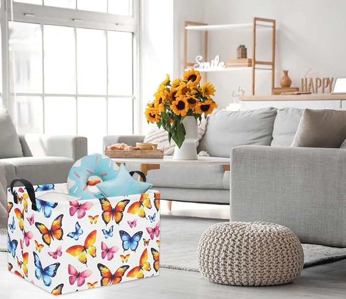 HIYAGON Kids Empty Baby Girl Basket - Rainbow Decor Butterfly Organizer-BubblyBeeBaby