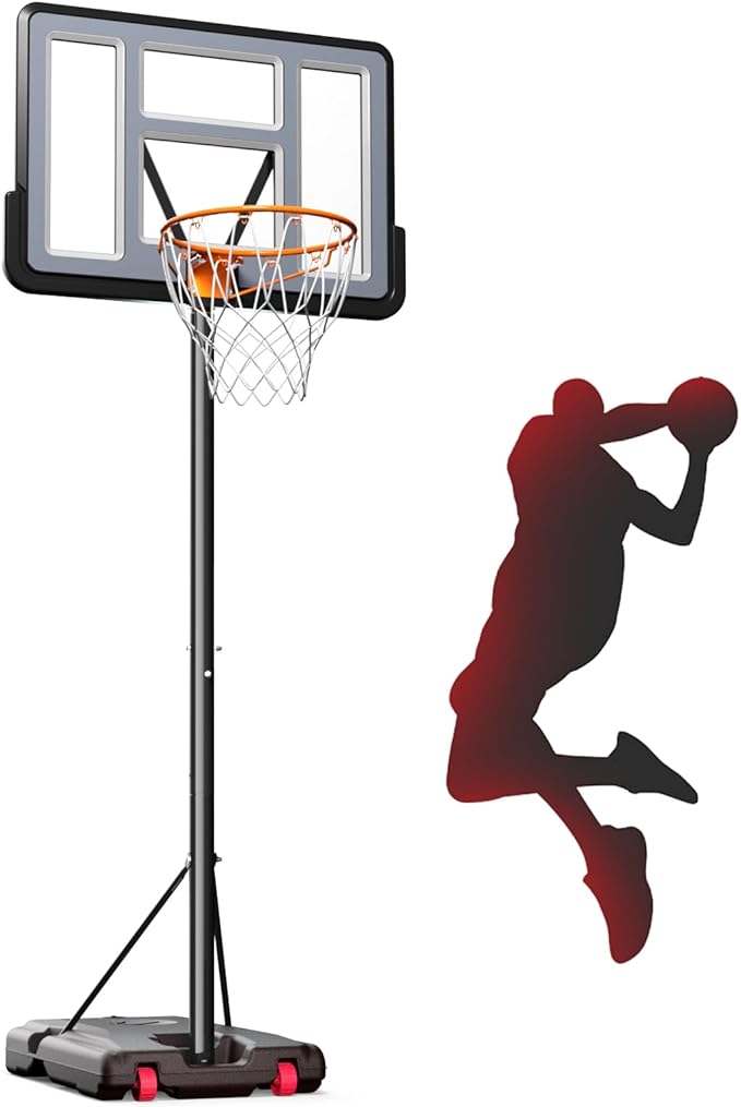 IGL Portable Basketball Hoop, 5.6-10FT Adjustable Basketball Goal System, 44 Inch Outdoor Basketball Hoop & Goals for Kids, Youth, and Adults in The Backyard, Driveway with PC Backboard-BubblyBeeBaby