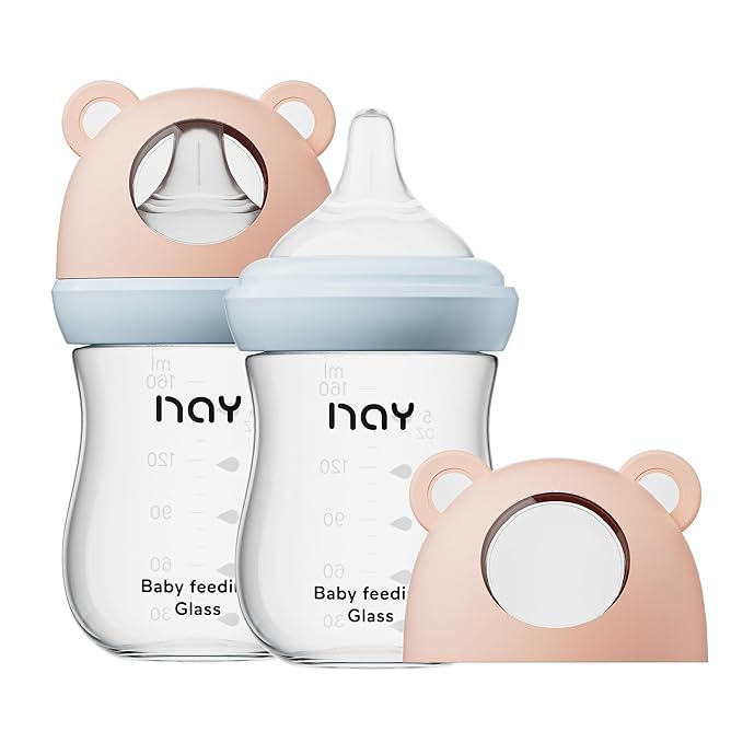 Natural Glass Baby Bottle for Breastfeeding Babies, 5.4oz Anti-Colic Baby Bottle with Natural Response Nipple(S), Clear, Wide Neck, 2 Pack, 1 Months+-BubblyBeeBaby