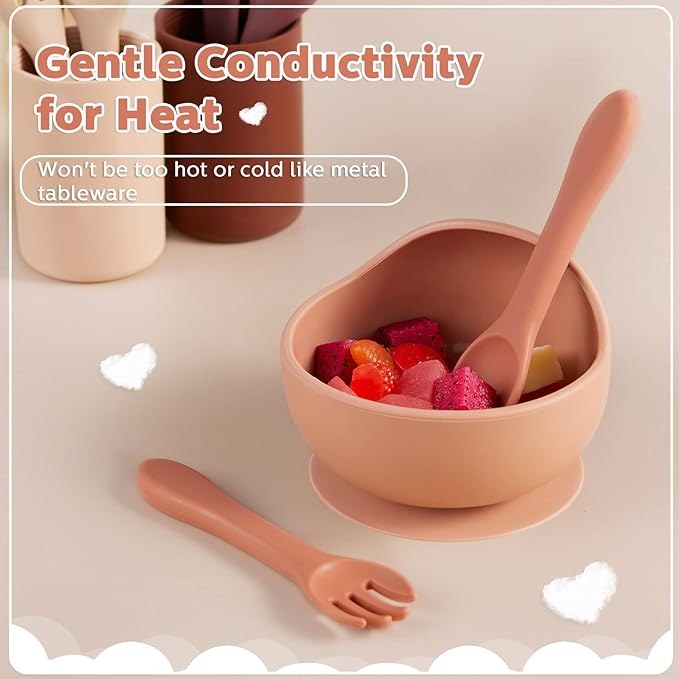 10 Pieces Baby Led Weaning Spoons and Forks Set Infant Silicone Spoon First Self Feed Baby training Utensils for Toddler First Stage Feeding Supplies for Kids Over 6 Months, 5 Pairs (Classic Colors)-BubblyBeeBaby