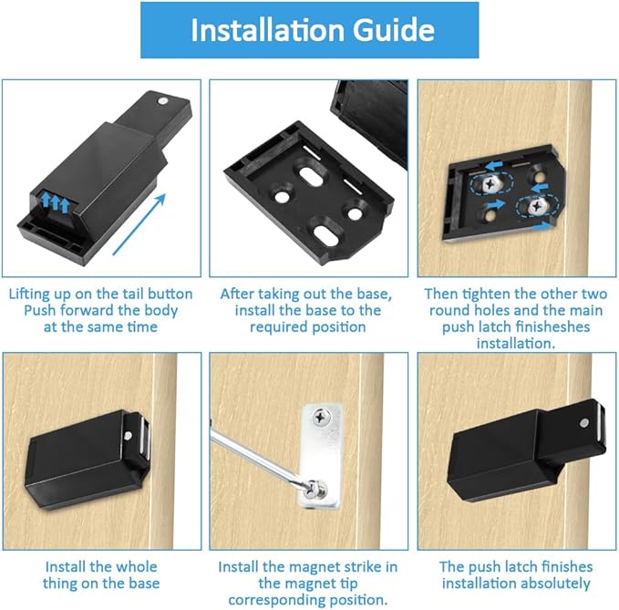 Heavy Duty Push to Open Door Latch, 10 Pack Black Magnetic Push Latches, Hidden Push Touch Latch Hardware for Push to Open Cabinet, Magnetic Door Catch for Drawer Wardrobe Door-BubblyBeeBaby