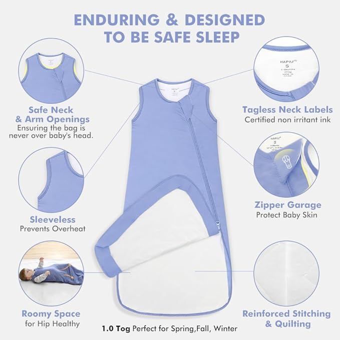 HAPIU Unisex Rayon Made from Bamboo Baby Sleep Sack TOG 1.0, 2-Way Zipper YKK, Wearable Blanket Baby-BubblyBeeBaby