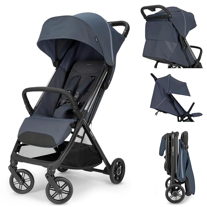 Inglesina Quid³ Stroller, Astral Blue - Compact Reclining Travel Stroller for Baby & Toddler 0-55 lbs, One Hand fold, Car seat Compatible, Airplane Overhead, Lightweight, Foldable, XL UPF 50+ Canopy-BubblyBeeBaby