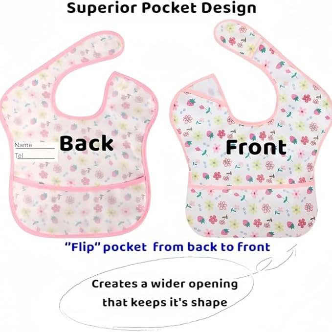 Baby bibs Waterproof Toddler bib - Feeding bib with Pocket for Infant Boy Girl Washable 6-36M-BubblyBeeBaby