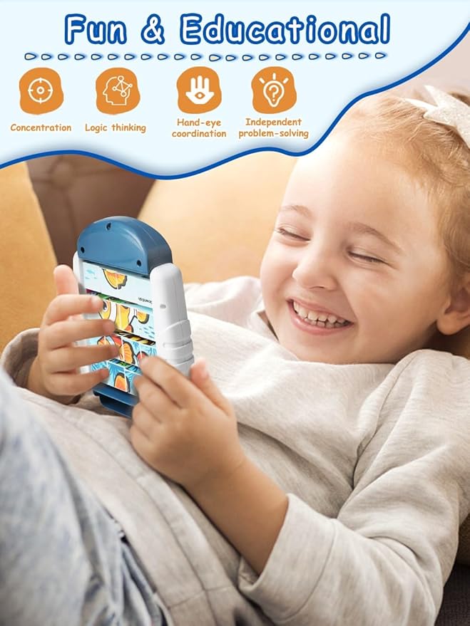 16-Piece Rotating Puzzles for Kids 4-6, Toddlers Puzzles 2-4, Road Trip, Airplane Activities Game, Travel Toys - Brain Teaser, Fine Motor Skills - Birthday Gifts Boys & Girls - Marine Life-BubblyBeeBaby