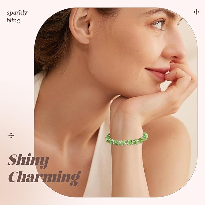 105pcs 10mm Rhinestone Beads for Jewelry Making, Light Green Shiny Round Disco Ball Beads Bulk, Sparkle Crystal Clay Christmas for Bracelet Baseball Necklace Earring Crafting and DIY-BubblyBeeBaby