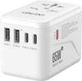 LENCENT Universal Travel Adapter, GaN III 65W International Charger with 2 USB Ports & 3 Type-C PD Fast Charging, Worldwide Outlet Adaptor for iPhone,Laptops, Type A/C/G/I (USA/UK/EU/AUS)