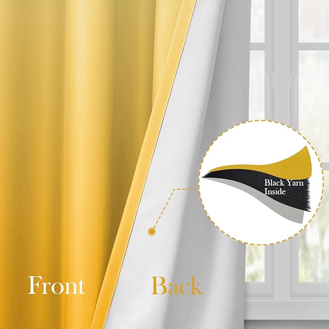 HOMEIDEAS Yellow Ombre Blackout Curtains 52 X 63 Inch Length Gradient Room Darkening Thermal Insulated Energy Saving Grommet 2 Panels Window Drapes for Living Room, Bedroom-BubblyBeeBaby