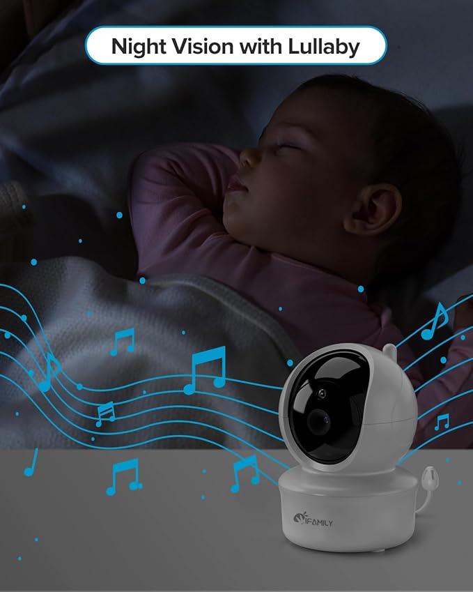 iFamily Baby Monitor with 2 Cameras | Remote Pan-Tilt-Zoom Video Baby Monitor with Camera and Audio, 5” Large Display, Night Vision, Temperature Display, Lullaby, 2 Way Audio & 960ft Range-BubblyBeeBaby