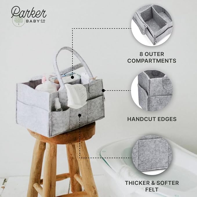 Parker Baby Co. Diaper Caddy - Nursery Storage Bin and Car Organizer for Diapers and Baby Wipes - Gray, Large-BubblyBeeBaby