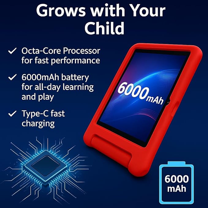 10.1 Inch Kids Tablet with Shockproof Case | Android 14, 64GB+8GB RAM, 12H Battery | Parental Control, Google Kids Space & Preloaded Educational Apps | WiFi 6, HD Display, Ages 3-12-BubblyBeeBaby