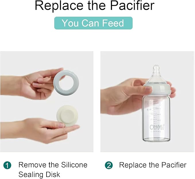 COMI Wide Neck Glass Breastmilk Collection n Storage Bottle, 6oz with Screw Ring Sealing Disk; Re-markable Sealing Disc. BPA Free, Fits Breast Pumps & Nipples (Gray Lids)-BubblyBeeBaby