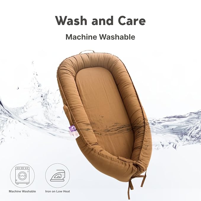Infant Lounger, Baby Nest Cover for Baby Girls & Boys, Newborn Essentials for Baby 0-18 Months, 100% Cotton Breathable (Golden_Brown)-BubblyBeeBaby
