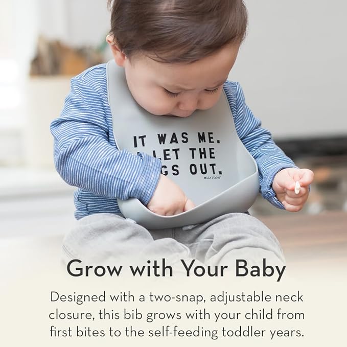 Baby Bib for Eating by Bella Tunno, Waterproof Silicone Bib with Large Food Catcher, Adjustable Fit for Babies 4-12 months & Toddlers 1-3 Years, Boys & Girls, Oh Hey Sunshine-BubblyBeeBaby