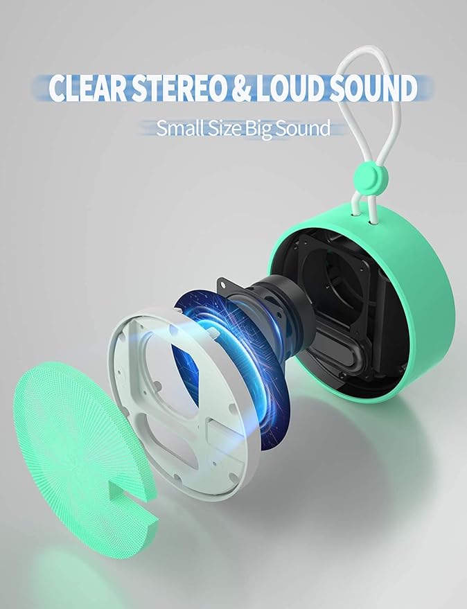 INSMY C12 IPX7 Waterproof Shower Bluetooth Speaker, Portable Small Speaker, Speakers Bluetooth Wireless Loud Clear Sound Support TF Card Suction Cup for Outdoor Kayak Canoe Beach Gift (Mint)-BubblyBeeBaby