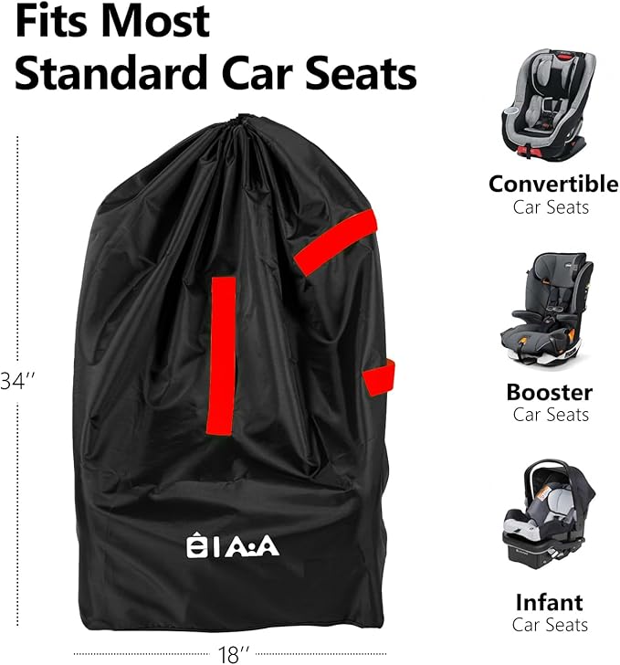 elaia Car Seat Travel Bag for Airplane, Waterproof Wearable with Straps, Large Capacity Padded Car Seat Check Bag, Perfect for Air Travel, Family Vacations, and Parents with Infants-BubblyBeeBaby