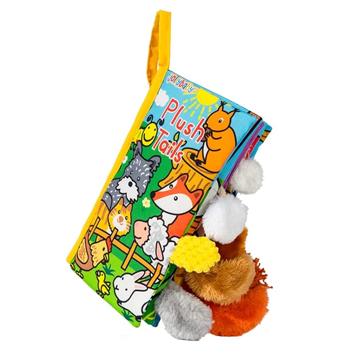 Jollybaby Baby Cloth Books, Touch & Feel Crinkle Soft Books, for Infants Babies, Toddler Early Educational Interactive Stroller Toys, Baby Girl & Boy Gift(Plush Tails)-BubblyBeeBaby