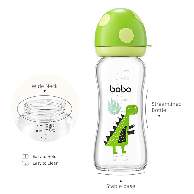 YOHKOH Natural Glass Baby Bottle with Natural Response Nipple, Newborn Anti-Colic Baby Bottles, Wide Neck Mushroom Cap Baby Bottle, Clear (8.8ounce (Pack of 4), Multicolour2)-BubblyBeeBaby