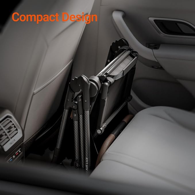 Air Lux Baby Stroller with Carbon Fiber Frame, One-Hand Fold & Reversible Seat, Magnetic 5-Pt Harness, Car Seat Adapter, 15.8lbs, Meteorite-BubblyBeeBaby