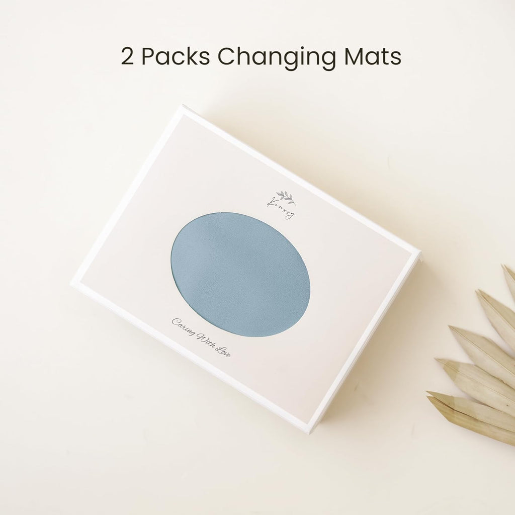 Konssy Faux Leather Baby Changing Mat, Waterproof, Wipeable & Portable Diaper Changing Pad for Travel or Home, Fits Perfectly in Diaper Bag, 30 x 17 inches (Blue,Beige)