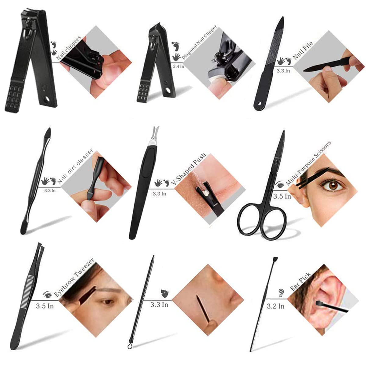 Manicure Set 9 in 1 Stainless Steel, Nail Clippers Scissors Pedicure Tools Kit - Portable Travel Grooming Kit for Men and Women with Leather Case (Blue-BIG Nail Clipper)