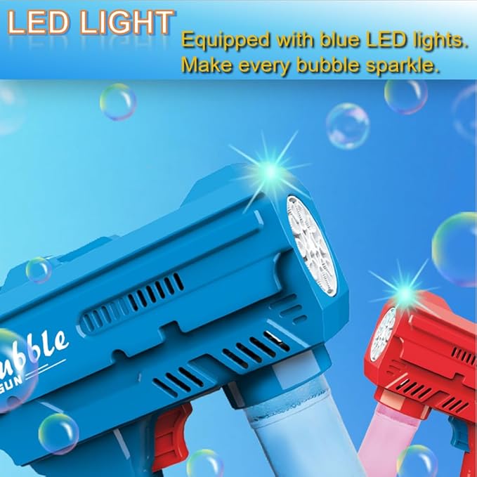 2 Pack Kids Bubble Gun，Automatic Light Up Bubble Machine with 2 Bottles Refill Solution，Bubble Guns Blaster for Toddlers，Outdoor Bubble Blowing Toys, Easter Basket Essentials,Party，Birthday Gifts-BubblyBeeBaby