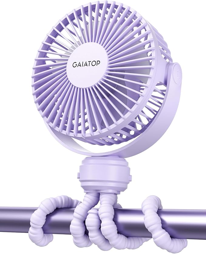 Gaiatop Mini Electric Fan with 360 Rotation, 5.5mm Gaps, Rechargeable Battery, 3 Speeds, Purple-BubblyBeeBaby