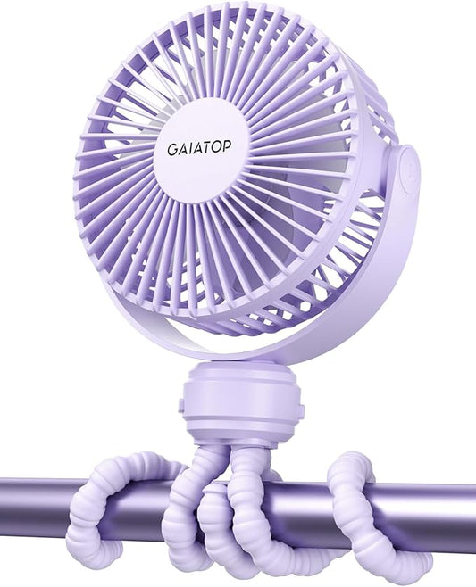 Gaiatop Mini Electric Fan with 360 Rotation, 5.5mm Gaps, Rechargeable Battery, 3 Speeds, Purple-BubblyBeeBaby