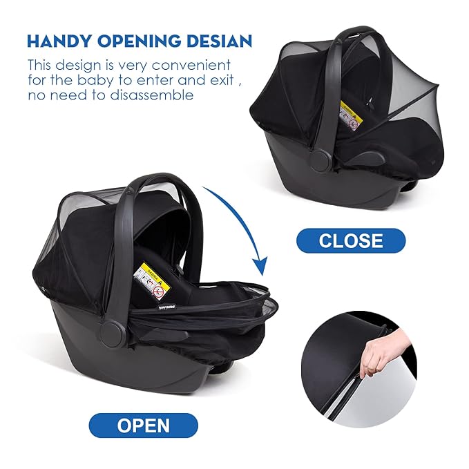 Beberoad Love Universal Baby Car Seat Mosquito Net - Breathable Mesh Cover with 2-Way Zipper for Infant Protection(Black)-BubblyBeeBaby