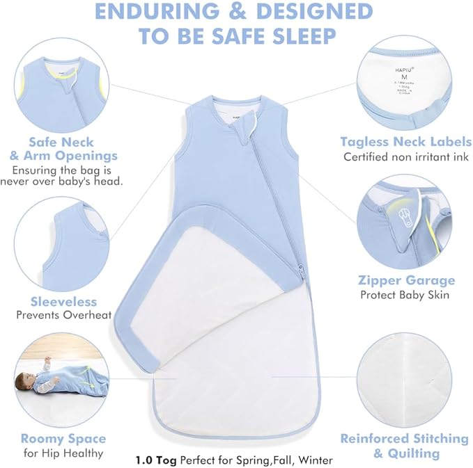 HAPIU Unisex Rayon Made from Bamboo Baby Sleep Sack TOG 1.0, 2-Way Zipper YKK, Wearable Blanket Baby-BubblyBeeBaby