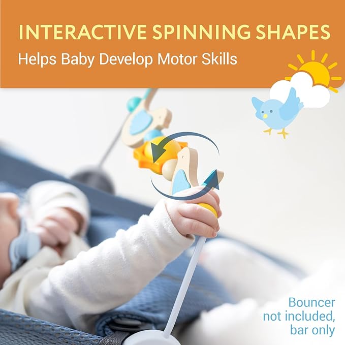 IMPRESA Wooden Baby Arch Toy Attachment Compatible with Baby Bjorn Bouncer, Bird Design to Stimulate Motor Skills, Durable Wooden Toy Bar, Easy to Use Bouncer Accessories-BubblyBeeBaby