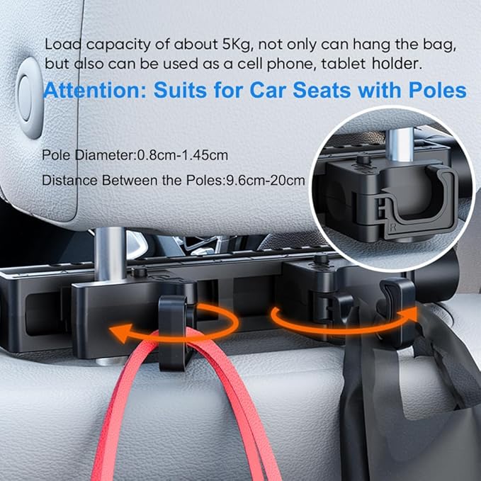 Car Headrest Pillow with Hook, Adjustable Car Seat Neck Support with Memory Foam & Ice Silk, 360° Rotating Travel Sleeping Headrest for Kids & Adults (1 Eye Mask Included)-BubblyBeeBaby