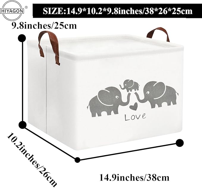 HIYAGON Baby Basket - Cute Elephant Toy Storage Bin Organizer Box Gift Basket for Boys and Girls (Love Elephants)-BubblyBeeBaby