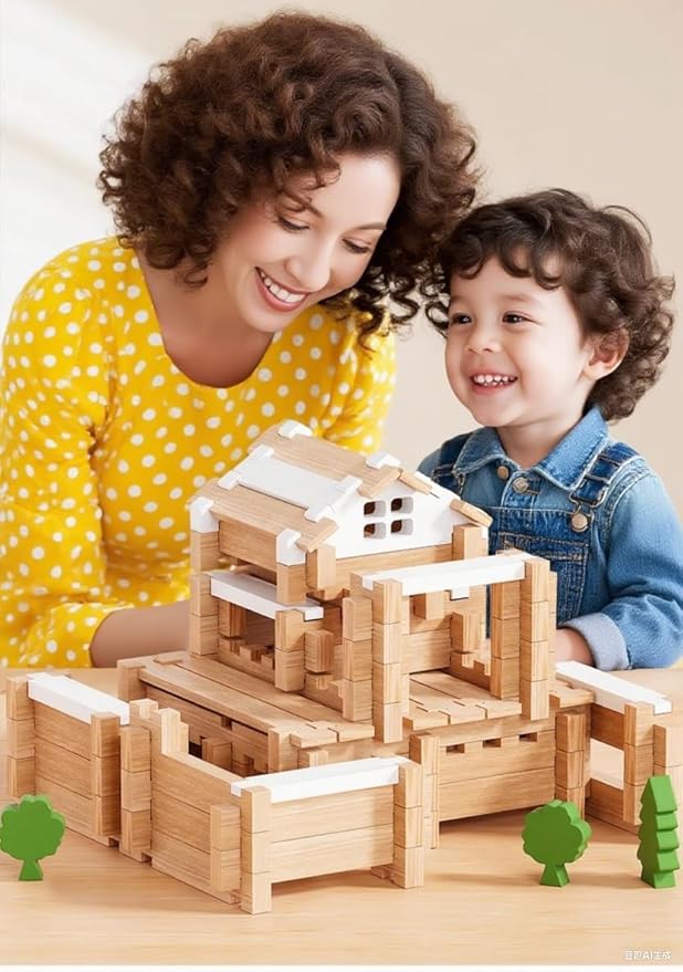105Pcs Wooden Building Blocks Construction Set for Kids Ages 3-8,Preschool Learning Toys for Toddlers, Boys & Girls Birthday Gift, Educational STEM Toy-BubblyBeeBaby