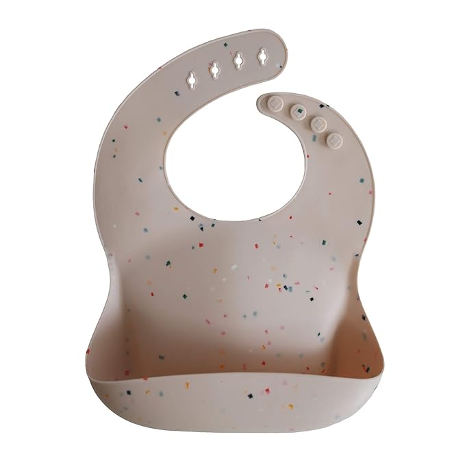 mushie Silicone Baby Bib | Adjustable Fit Waterproof Bibs (Vanilla Confetti)-BubblyBeeBaby