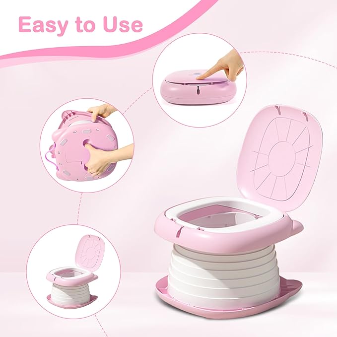 2025 Upgraded Portable Potty Training, Travel Potty for Toddler, portable toilet for kids Foldable, Apply to Seat Emergency Toilet for Camping, Outdoor,Car, Indoor(Pink)-BubblyBeeBaby