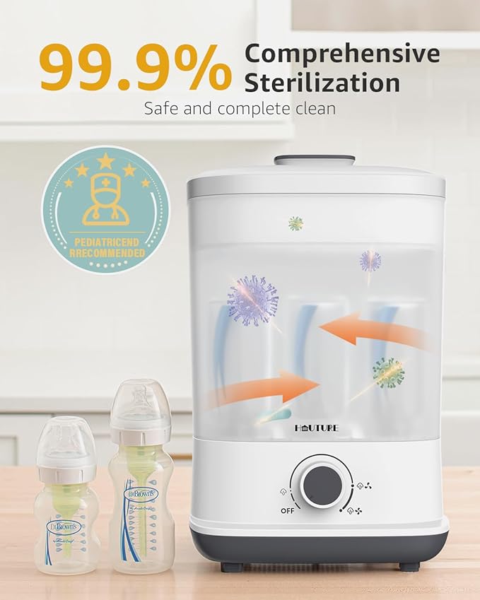 HAUTURE Bottle Sterilizer and Dryer, Esterilizador De Biberones, One-Dial Control Steam Baby Bottle Sterilizer for Baby Stuffs, Bottles & Breast Pump Accessories-BubblyBeeBaby