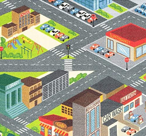 KC Cubs 3x5 City Streets Car Road Rug – Educational Non-Slip Play Mat for Kids, Toddlers, Nursery, Classroom, Playroom, Baby Daycare, Boy Girl Carpet-BubblyBeeBaby