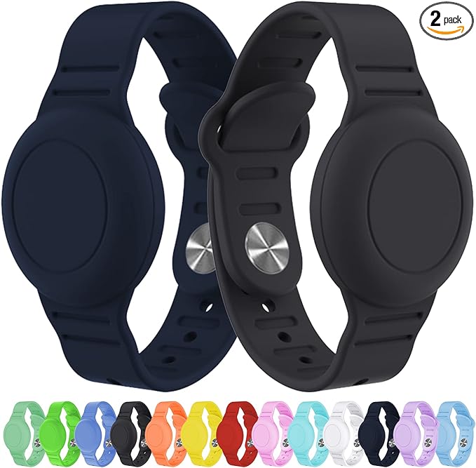 2 Pack Waterproof AirTag Bracelet for Kids, Hidden Silicone Wristband for AirTag, GPS Tracker Case for Air Tag Holder Strap Band for Child Toddler, Secure Anti-Loss Protection(Black Navy Blue)-BubblyBeeBaby