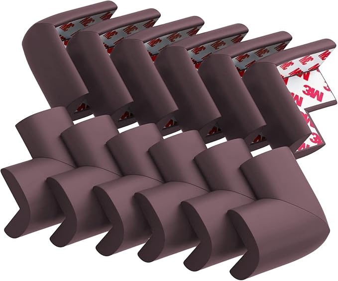 12 Pack Soft Corner Protector Baby Proofing Edge and Corner Guards, Table Corner Protectors for Furniture, Safety Pre-Taped Rubber Corner Covers for Fireplace, Stair, Cabinet (Brown)-BubblyBeeBaby