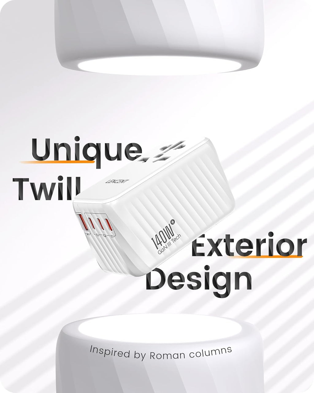 LENCENT 140W Universal Travel Adapter, International Plug Adaptor, GaN Fast Charger with 3 PD3.1 Type C+1 QC USB A, All in One Travel Essentials, Worldwide Plug Adapter for USA/UK/EU/AU, White