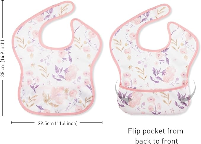 Mess Proof Baby Bib 3 Pack, Waterproof Led Weaning Baby Feeding Bibs with Food Catcher, Travel Feeding Bibs-BubblyBeeBaby