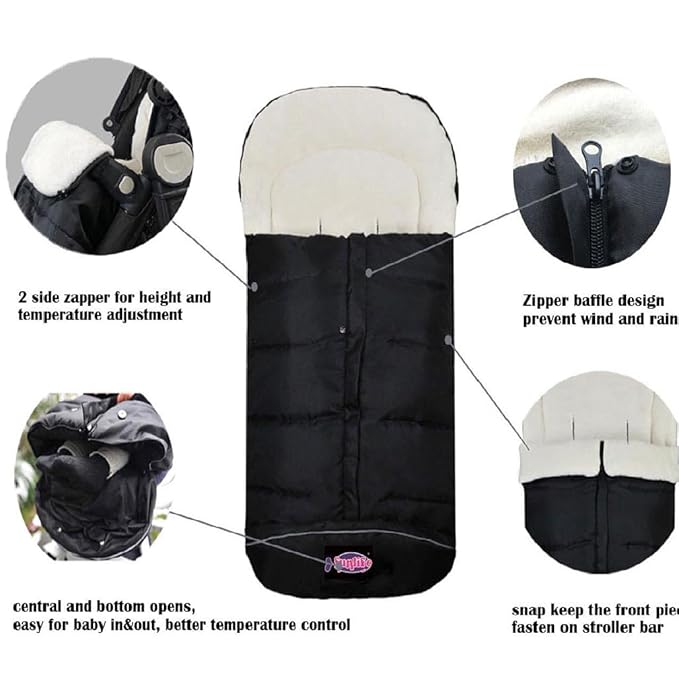 German Designed Universal Stroller Footmuff, 5 Way Zippers Style for Baby Easy in & Out of Water Repellent Winter Stroller Bunting Bag, Height/Temperature Adjustable Anti-Kick Stroller Sleeping Bag-BubblyBeeBaby