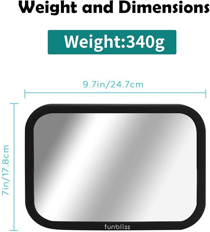 Funbliss Baby Car Mirror for Rear Facing Seat,360° Rotation, Safety Certified Shatterproof Acrylic Glass, Clear Wide View,Infant Mirror for Car Seat Rear Facing-BubblyBeeBaby