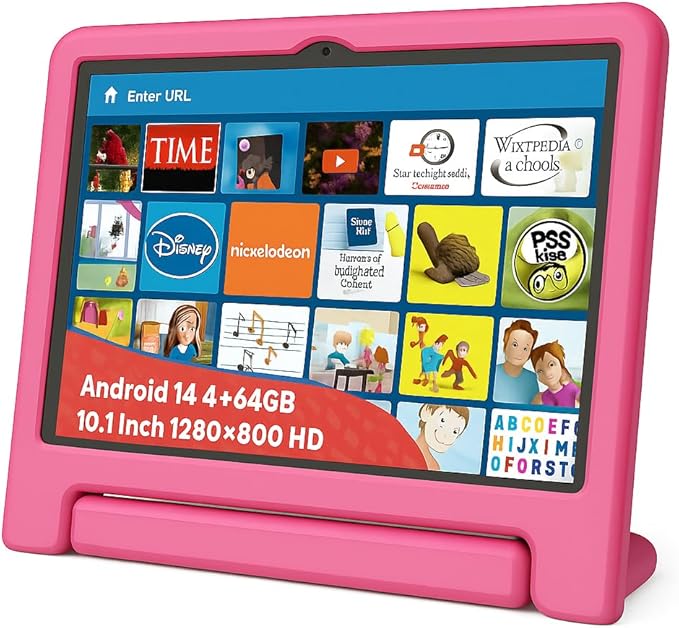 10.1" Kids Tablet Android 14 | 64GB Octa-Core 8GB RAM | Shockproof Case & Parental Control | 12H Fast Charge | HD Display w/Google Kids Space & Educational Apps | WiFi 6/Bluetooth/GPS | Ages 3-12-BubblyBeeBaby