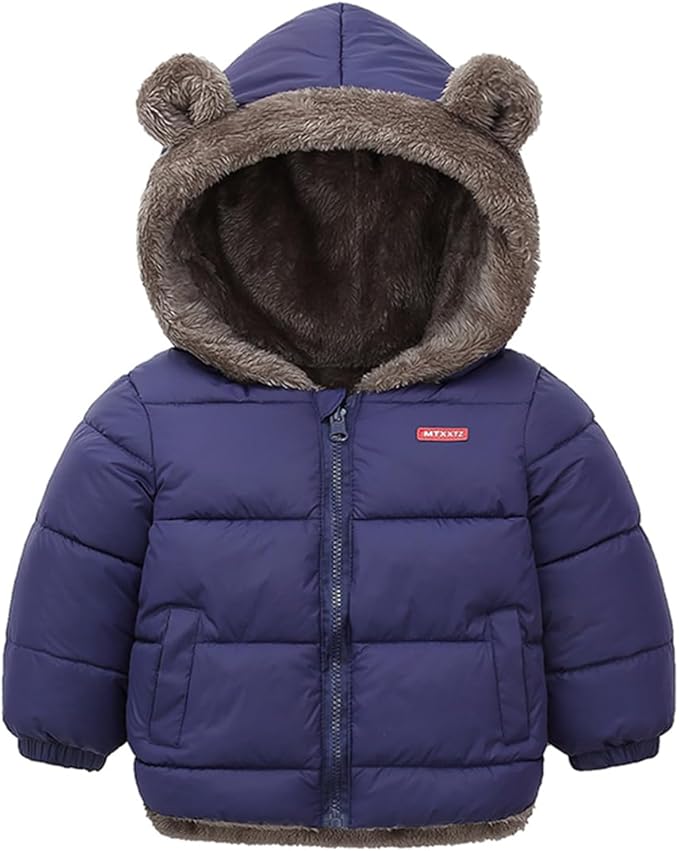 Infant Baby Winter Coat Bear Hooded Jacket Warm Fleece Snowsuit Windproof Outerwear for Toddler Boy Girl 9M-4T-BubblyBeeBaby