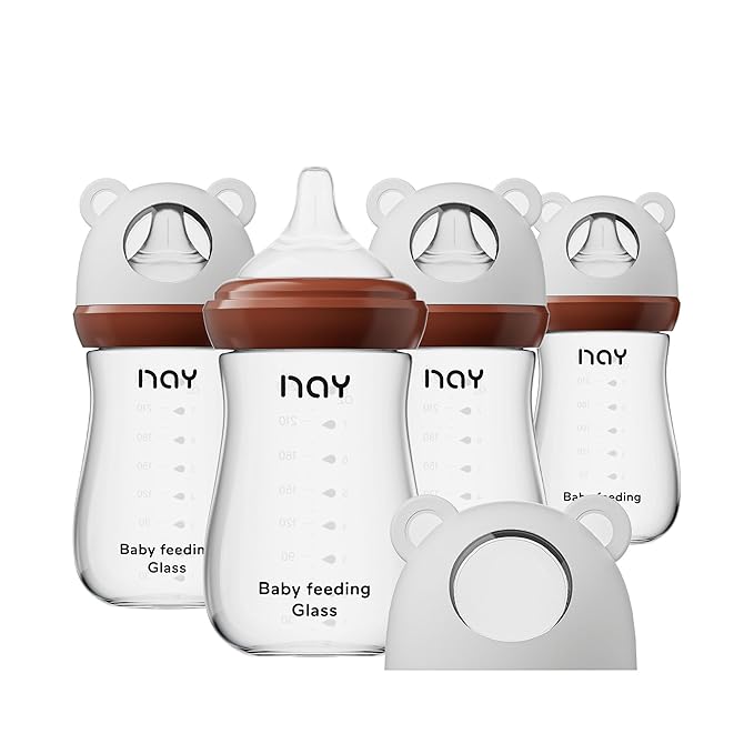 Natural Glass Baby Bottle for Breastfeeding Babies, 8oz Anti-Colic Baby Bottle with Natural Response Nipple(M), Clear, Wide Neck, 4 Pack, 3 Months+-BubblyBeeBaby