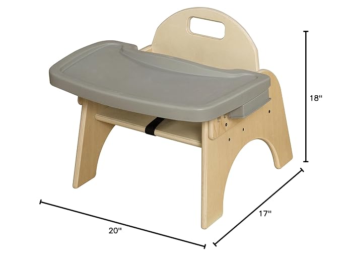 11'H Montessori Low Feeding Chair, Toddler Wooden Stackable Chair with Removable Tray, Safety Harness, Suitable for Ages 3-5-BubblyBeeBaby